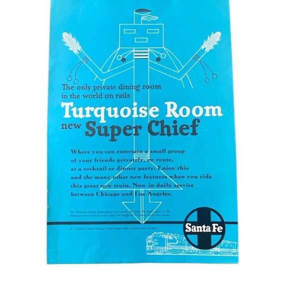 Vintage 1951 Santa Fe Turquoise Room Private Dining Ad Advertisement - Picture 1 of 4